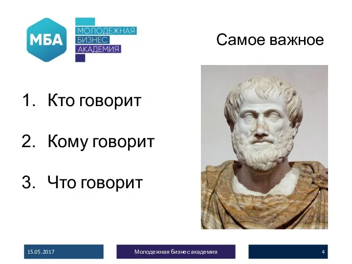 Самое важное Кто говорит Кому говорит Что говорит 15.05.2017 Молодежная бизнес академия