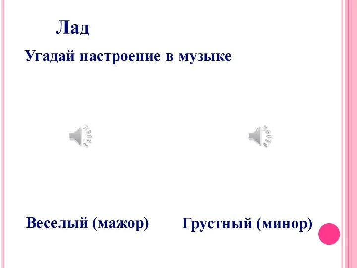 Лад Угадай настроение в музыке Грустный (минор) Веселый (мажор)