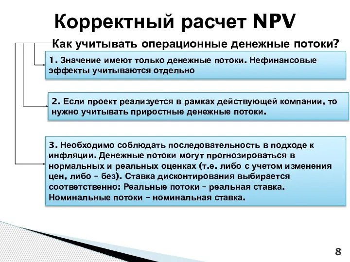 Как учитывать операционные денежные потоки? Корректный расчет NPV 1. Значение имеют только