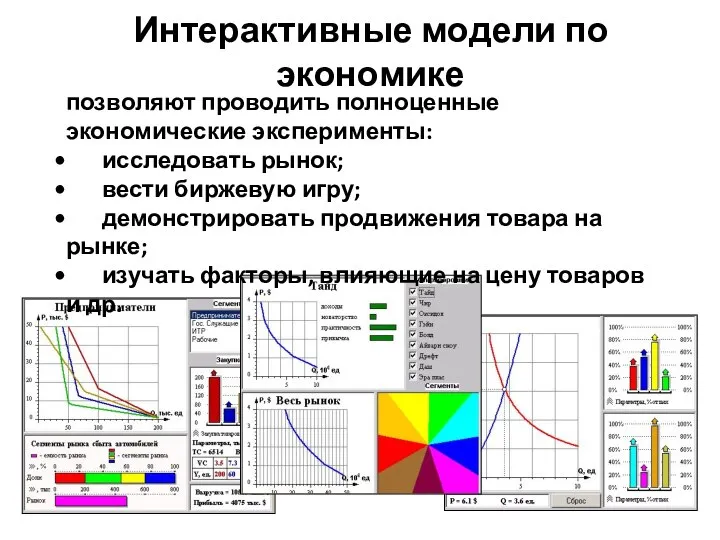 Интерактивные модели по экономике позволяют проводить полноценные экономические эксперименты: исследовать рынок; вести