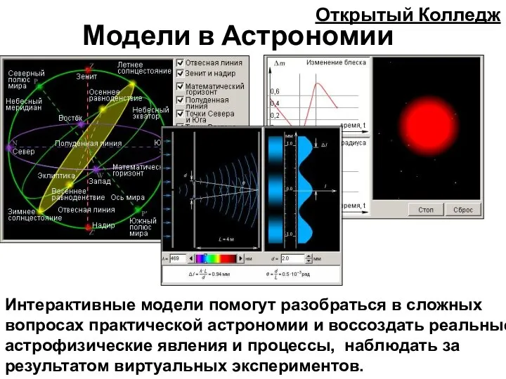 Модели в Астрономии Открытый Колледж Интерактивные модели помогут разобраться в сложных вопросах