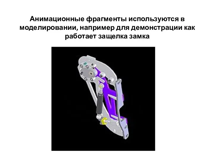 Анимационные фрагменты используются в моделировании, например для демонстрации как работает защелка замка