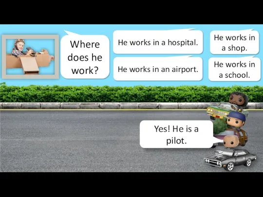 Let’s start! Where does he work? He works in a hospital. He