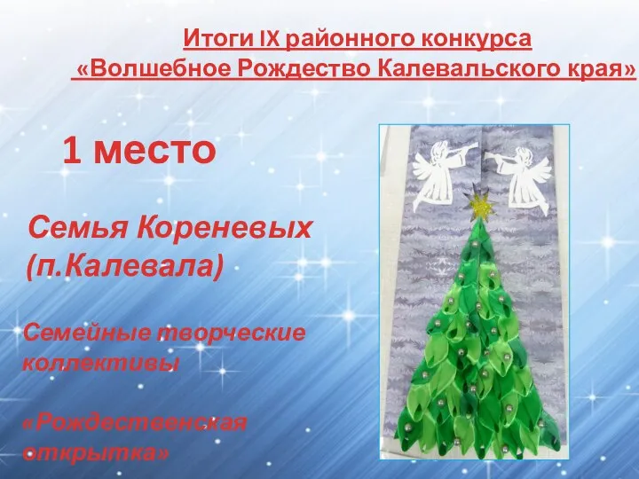 Итоги IX районного конкурса «Волшебное Рождество Калевальского края» 1 место Семейные творческие