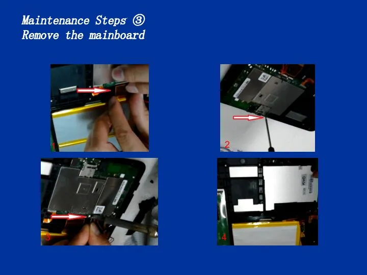 Maintenance Steps ③ Remove the mainboard 1 4 2 3