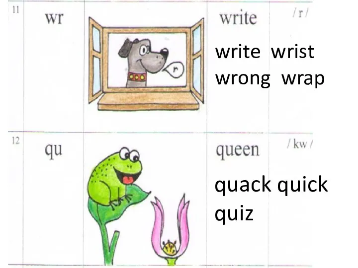 write wrist wrong wrap quack quick quiz