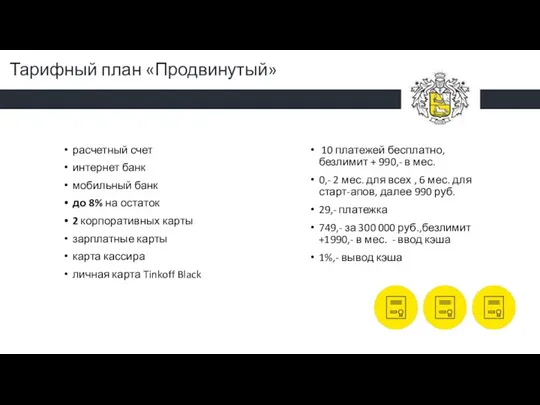 Тарифный план «Продвинутый» расчетный счет интернет банк мобильный банк до 8% на