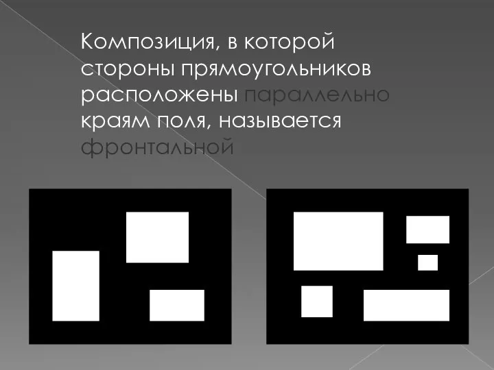 Композиция, в которой стороны прямоугольников расположены параллельно краям поля, называется фронтальной