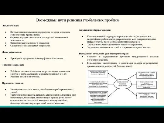 Возможные пути решения глобальных проблем: Экологическая: Оптимизация использования природных ресурсов в процессе