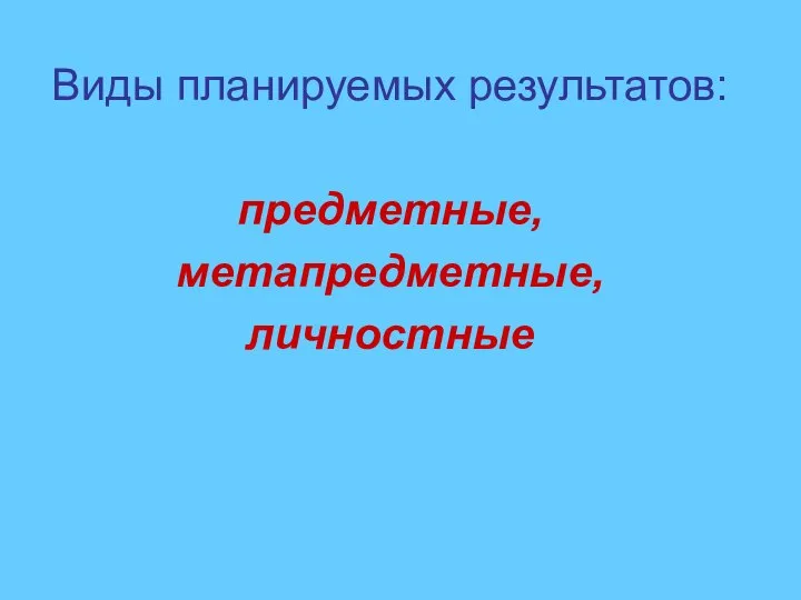 Виды планируемых результатов: предметные, метапредметные, личностные