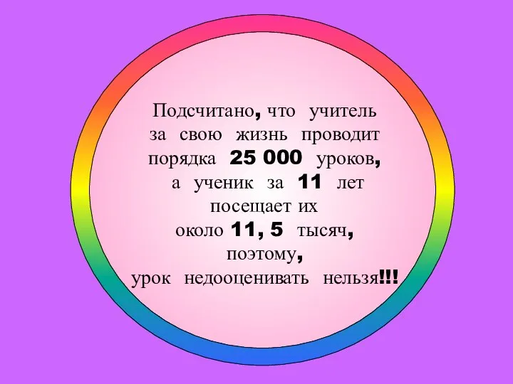 Подсчитано, что учитель за свою жизнь проводит порядка 25 000 уроков, а