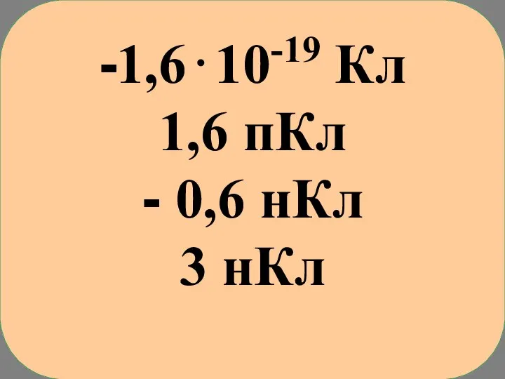 -1,6⋅10-19 Кл 1,6 пКл - 0,6 нКл 3 нКл