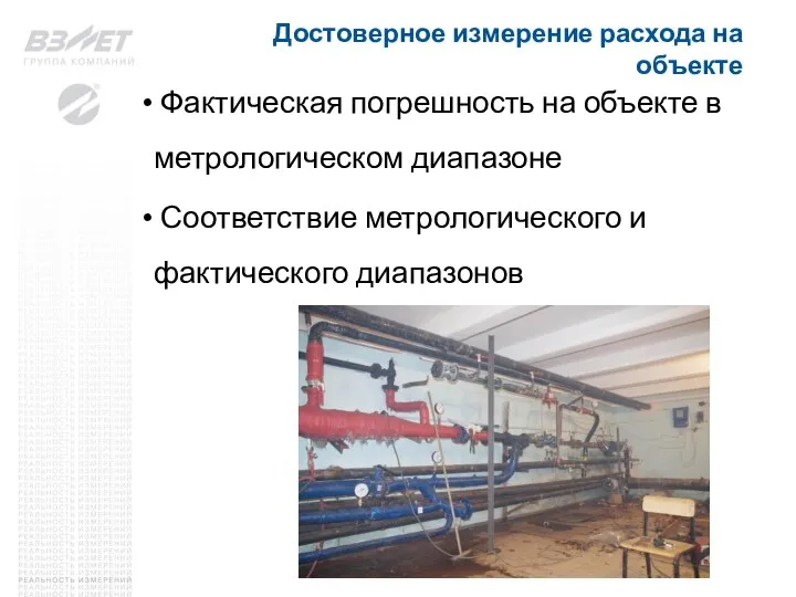 Достоверное измерение расхода на объекте Фактическая погрешность на объекте в метрологическом диапазоне