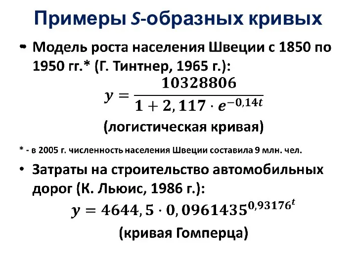 Примеры S-образных кривых