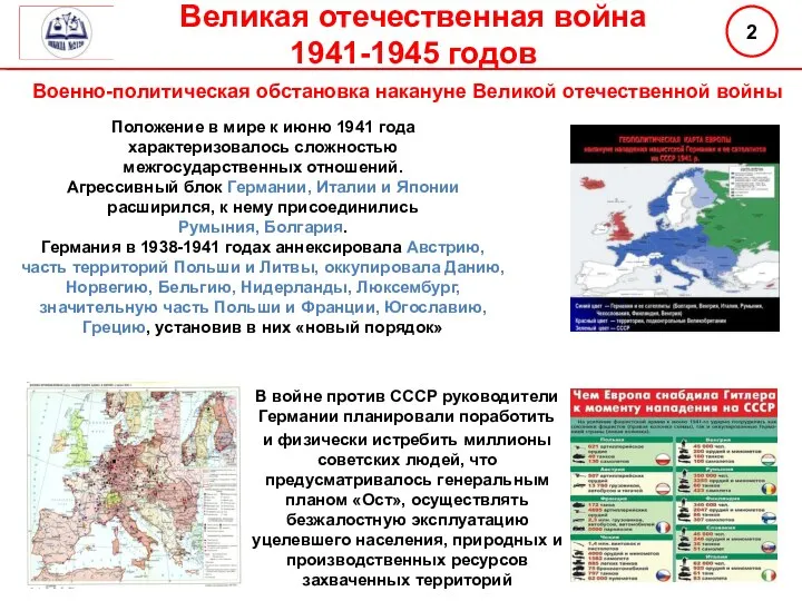 Великая отечественная война 1941-1945 годов Положение в мире к июню 1941 года