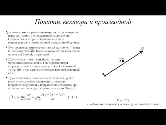 Понятие вектора и производной Рис. 1.1.1 Графическое изображение вектора и его обозначение