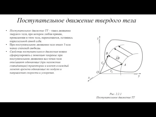 Поступательное движение ТТ – такое движение твердого тела, при котором любая прямая,