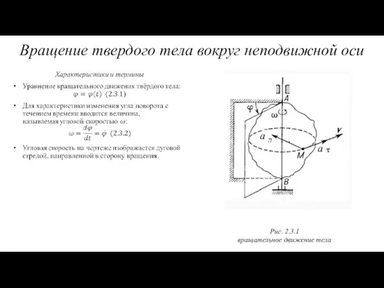 Рис. 2.3.1 вращательное движение тела Вращение твердого тела вокруг неподвижной оси