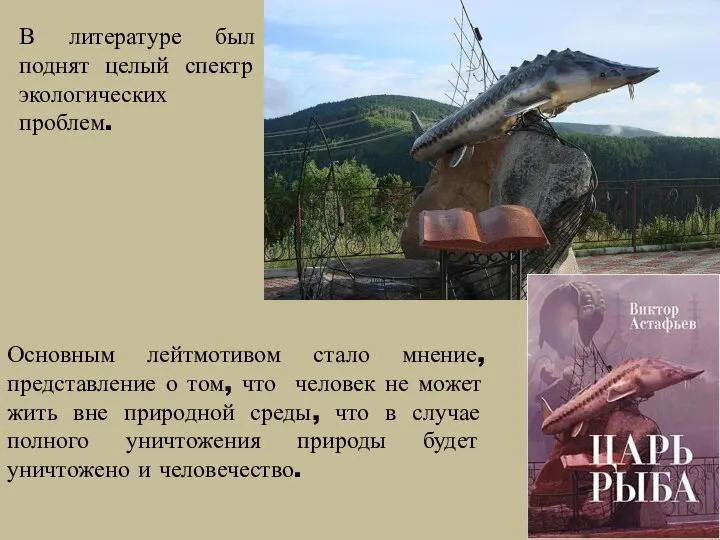 В литературе был поднят целый спектр экологических проблем. Основным лейтмотивом стало мнение,