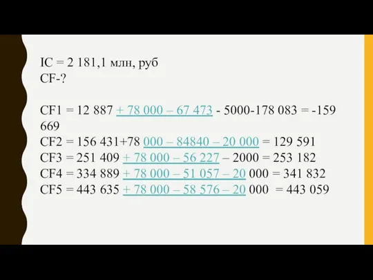 IC = 2 181,1 млн, руб СF-? CF1 = 12 887 +