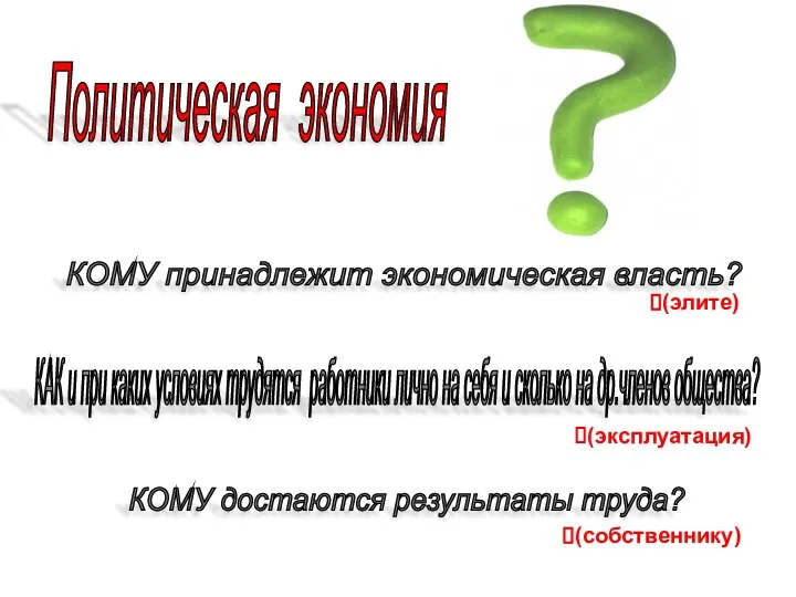 Политическая экономия КОМУ принадлежит экономическая власть? КАК и при каких условиях трудятся