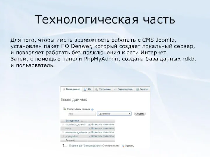 Технологическая часть Для того, чтобы иметь возможность работать с CMS Joomla, установлен