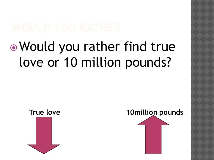 WOULD YOU RATHER Would you rather find true love or 10 million