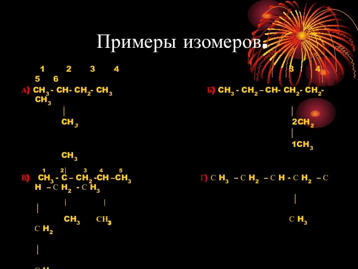 Примеры изомеров. 1 2 3 4 3 4 5 6 А) CH3