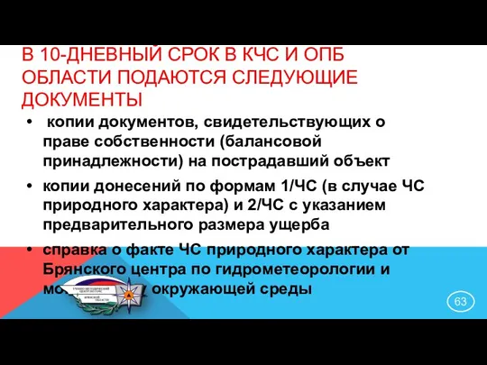 В 10-ДНЕВНЫЙ СРОК В КЧС И ОПБ ОБЛАСТИ ПОДАЮТСЯ СЛЕДУЮЩИЕ ДОКУМЕНТЫ копии