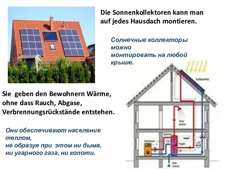 Die Sonnenkollektoren kann man auf jedes Hausdach montieren. Sie geben den Bewohnern