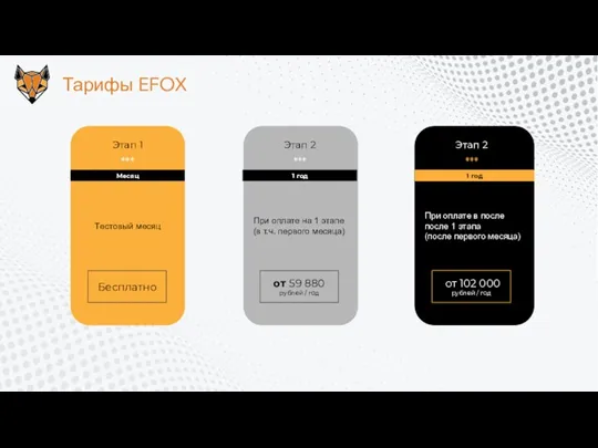 Тарифы EFOX Тестовый месяц При оплате на 1 этапе (в т.ч. первого