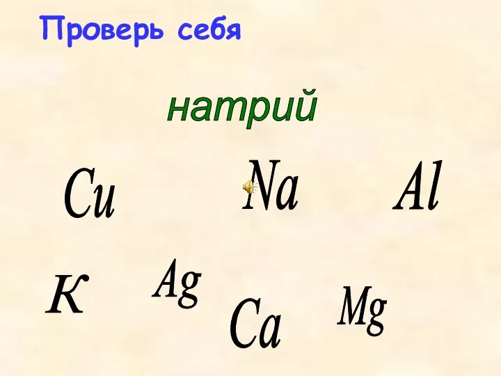 Ag Mg Na Сu Al натрий К Са Проверь себя