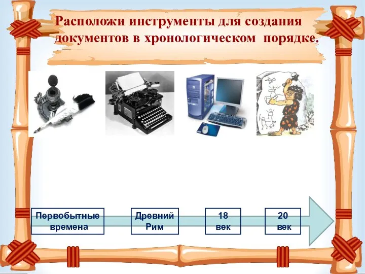 Расположи инструменты для создания документов в хронологическом порядке.