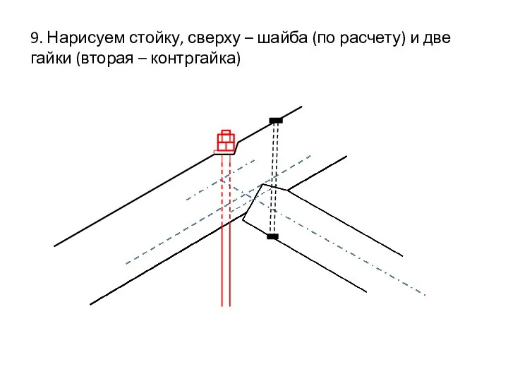 9. Нарисуем стойку, сверху – шайба (по расчету) и две гайки (вторая – контргайка)