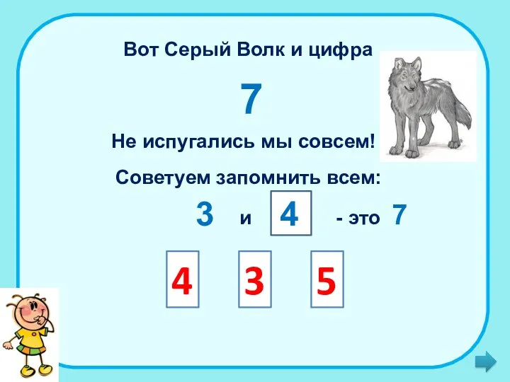 Вот Серый Волк и цифра 7 Не испугались мы совсем! Советуем запомнить