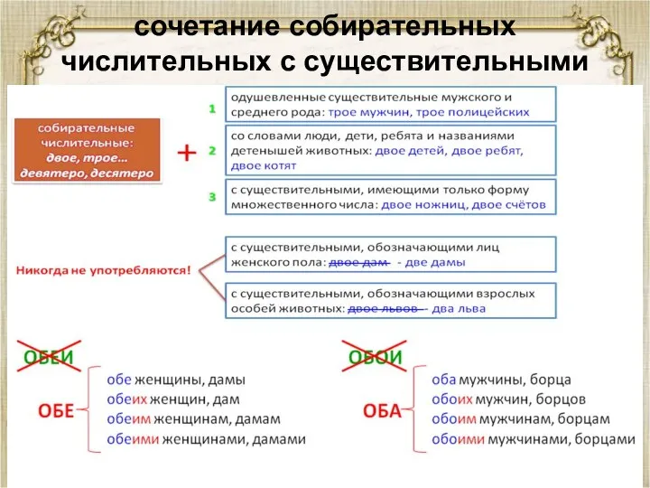 сочетание собирательных числительных с существительными