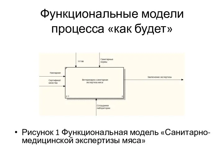 Функциональные модели процесса «как будет» Рисунок 1 Функциональная модель «Санитарно-медицинской экспертизы мяса»