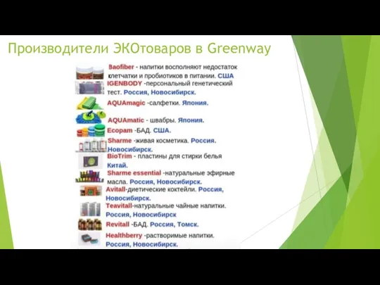 Производители ЭКОтоваров в Greenway