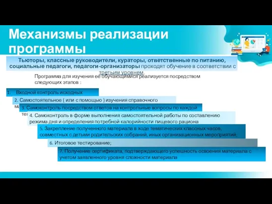 Механизмы реализации программы Тьюторы, классные руководители, кураторы, ответственные по питанию, социальные педагоги,