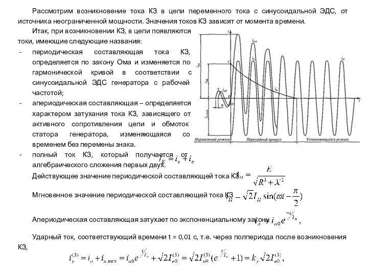 Рассмотрим возникновение тока КЗ в цепи переменного тока с синусоидальной ЭДС, от