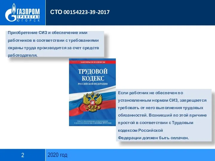 2020 год СТО 00154223-39-2017 Приобретение СИЗ и обеспечение ими работников в соответствии