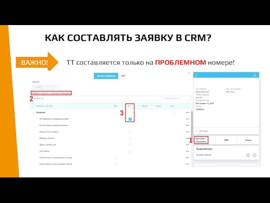 КАК СОСТАВЛЯТЬ ЗАЯВКУ В CRM? ВАЖНО! ТТ составляется только на ПРОБЛЕМНОМ номере!