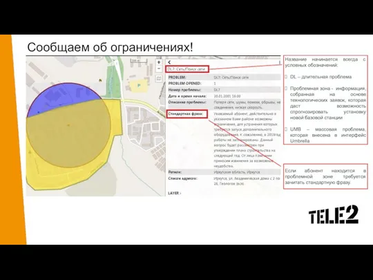 Сообщаем об ограничениях! Если абонент находится в проблемной зоне требуется зачитать стандартную