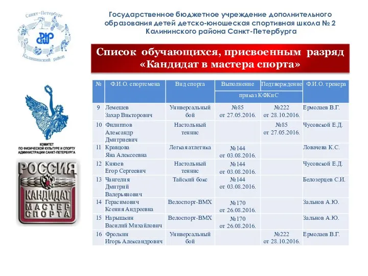 Государственное бюджетное учреждение дополнительного образования детей детско-юношеская спортивная школа № 2 Калининского