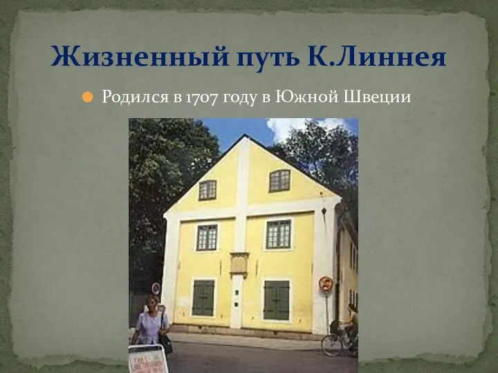 Родился в 1707 году в Южной Швеции Жизненный путь К.Линнея