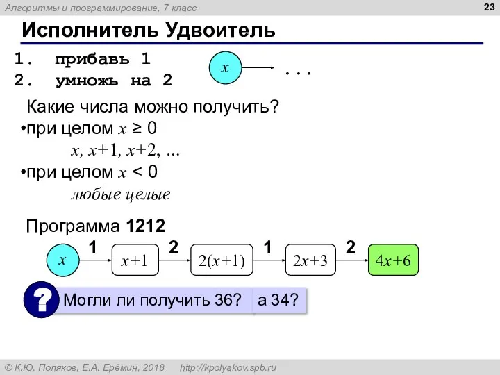 Исполнитель Удвоитель прибавь 1 умножь на 2 Какие числа можно получить? при