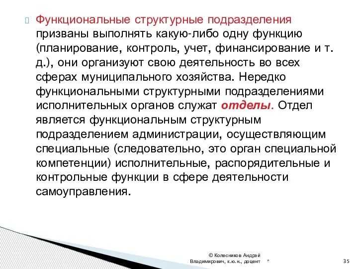 Функциональные структурные подразделения призваны выполнять какую-либо одну функцию (планирование, контроль, учет, финансирование