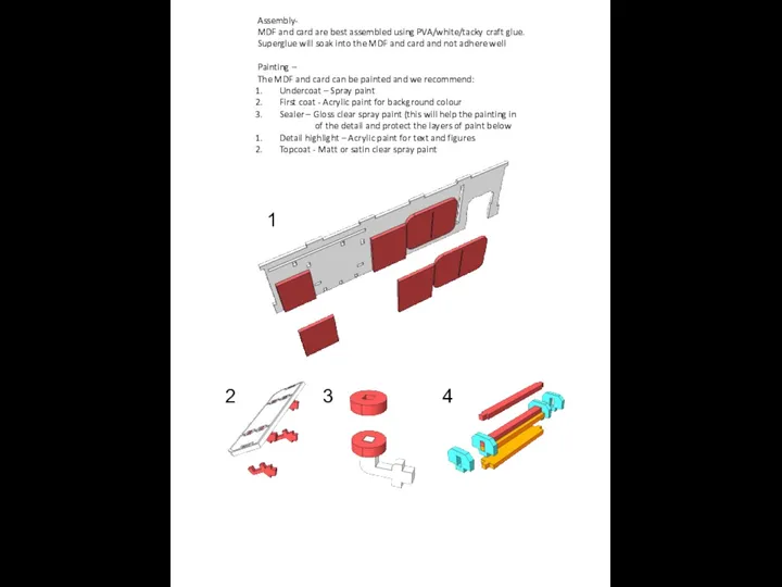 Assembly- MDF and card are best assembled using PVA/white/tacky craft glue. Superglue