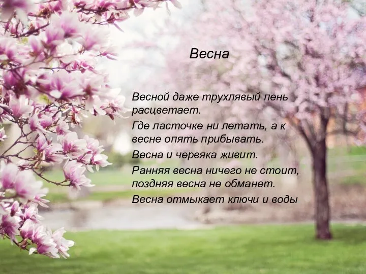 Весна Весной даже трухлявый пень расцветает. Где ласточке ни летать, а к