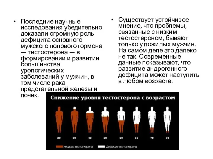 Последние научные исследования убедительно доказали огромную роль дефицита основного мужского полового гормона